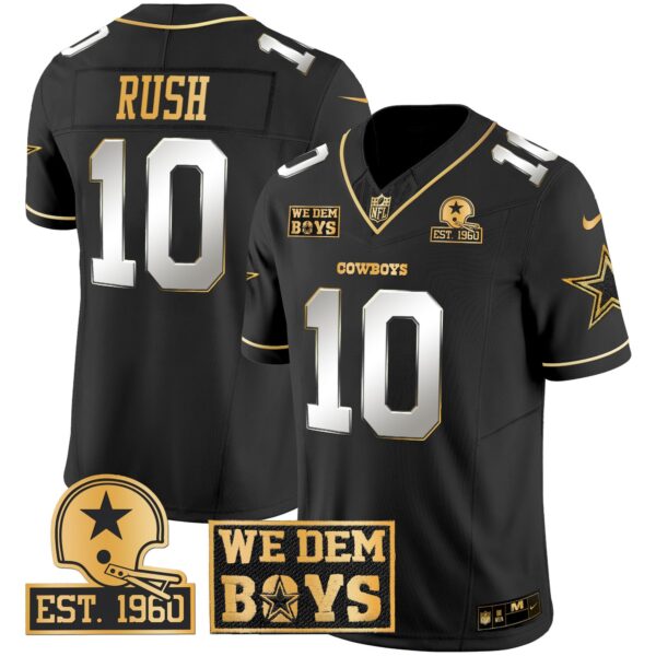 Cowboys Est. 1960 & We Dem Boyz Patch Gold Vapor Limited Jersey – All Stitched – Black Limited – Cooper Rush Jersey