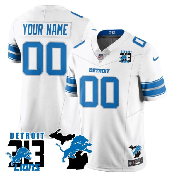 Custom Lions 313 King Of The North Jersey – All Stitched – White Jersey