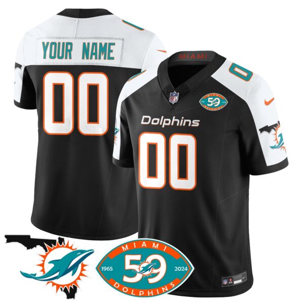 Custom Dolphins 1965-2024 – The Dolphins Jersey – All Stitched – Black Alternate Jersey