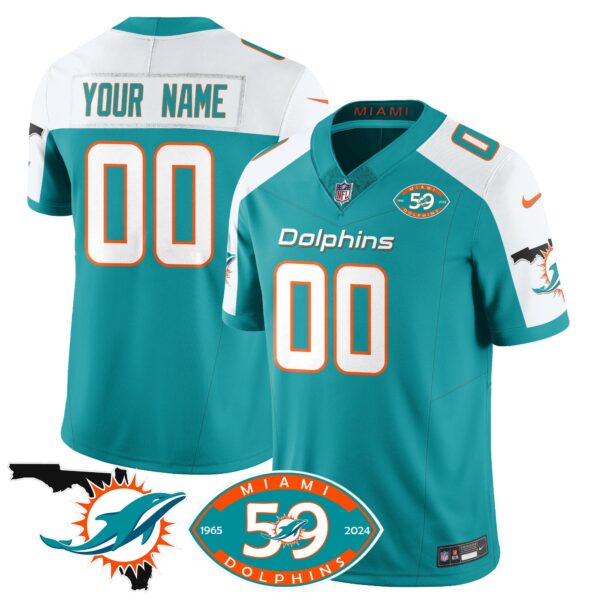 Custom Dolphins 1965-2024 – The Dolphins Jersey – All Stitched – Aqua Alternate Jersey
