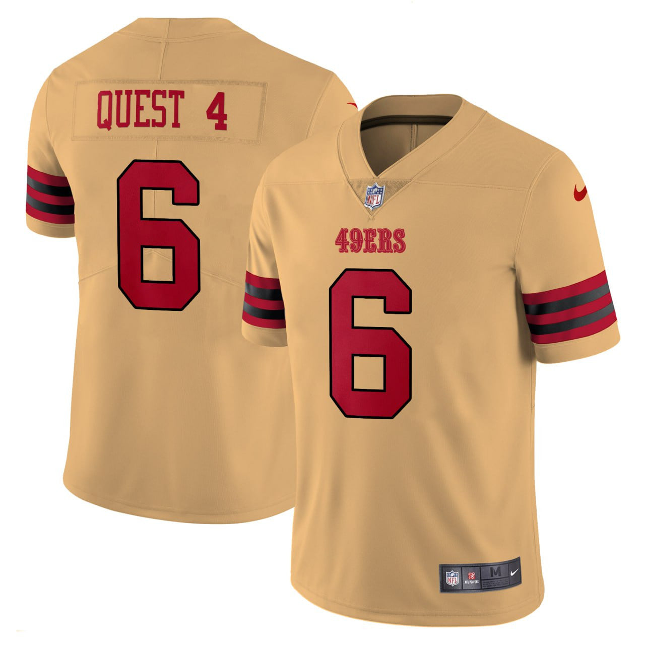 QUEST 4 #6 San Francisco 49ers Gold Jersey – All Stitched – Men – Gold Jersey