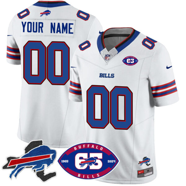 Custom Bills 1959 – 2024 – The Bills Jersey – All Stitched – White Jersey