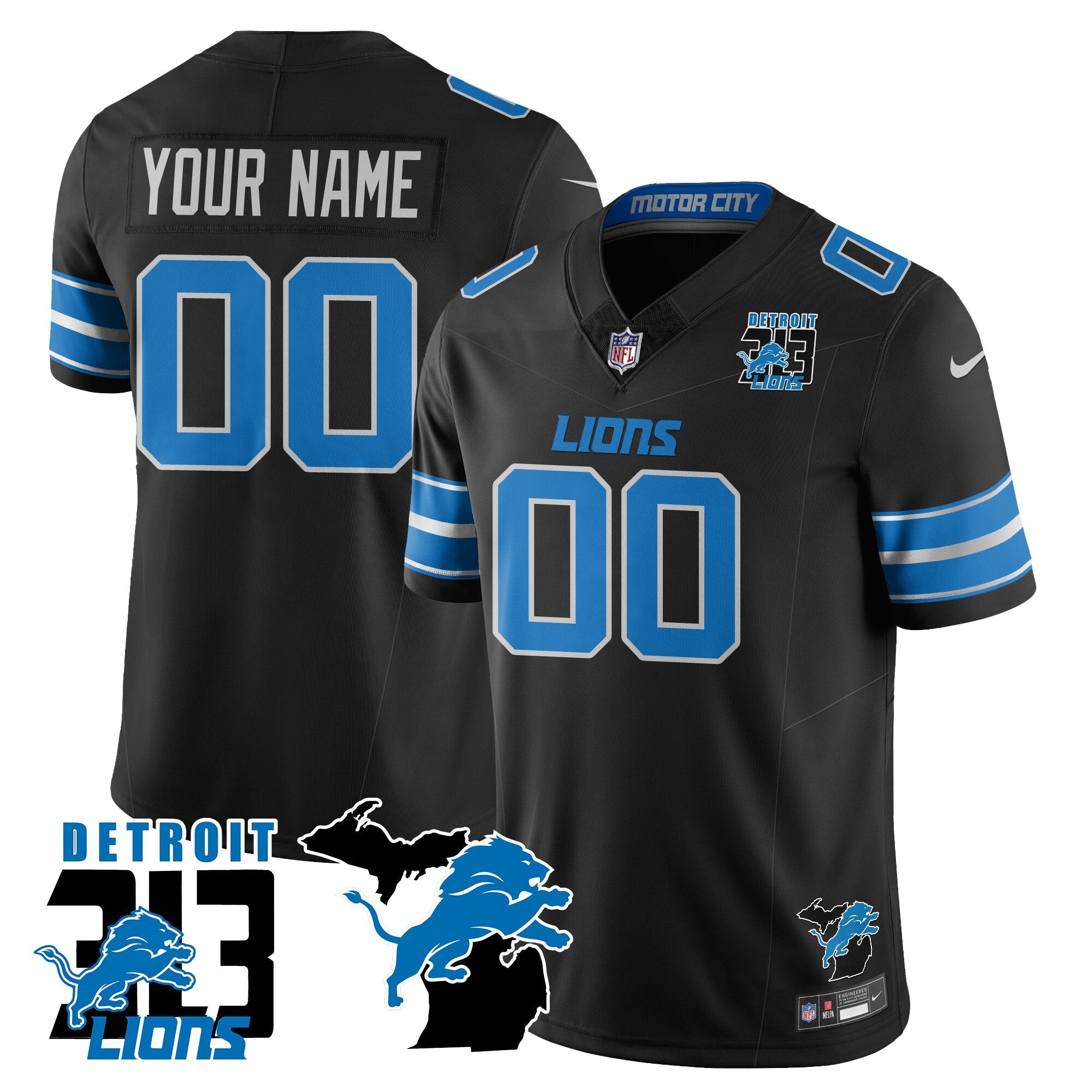 Custom Lions 313 King Of The North Jersey – All Stitched – Black Jersey
