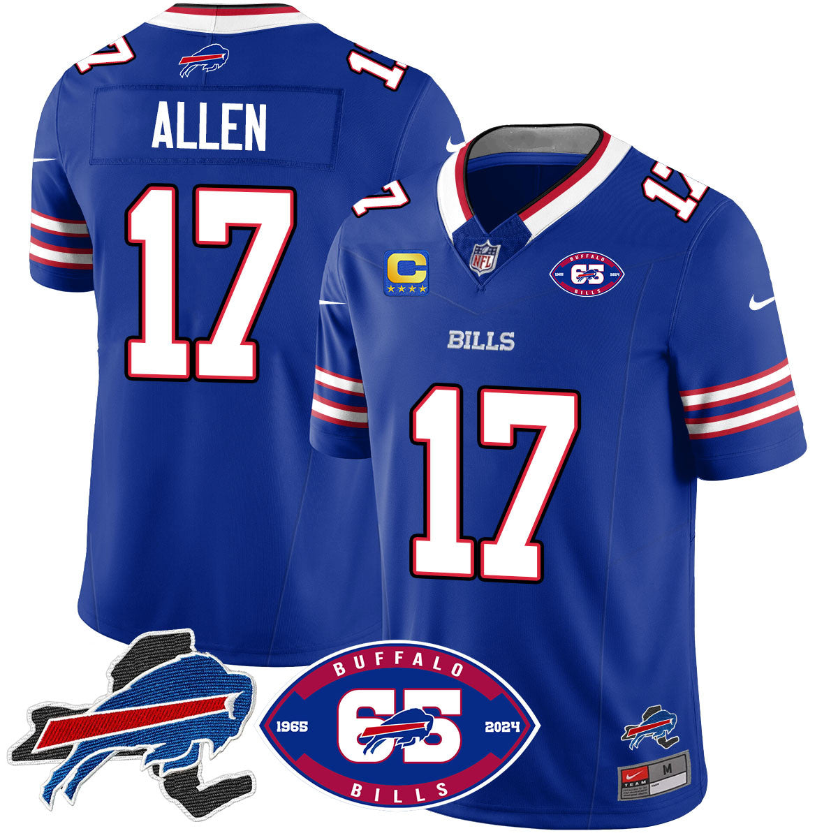 Bills 1959 – 2024 – The Bills Jersey – All Stitched – Josh Allen – 17 – Royal Jersey