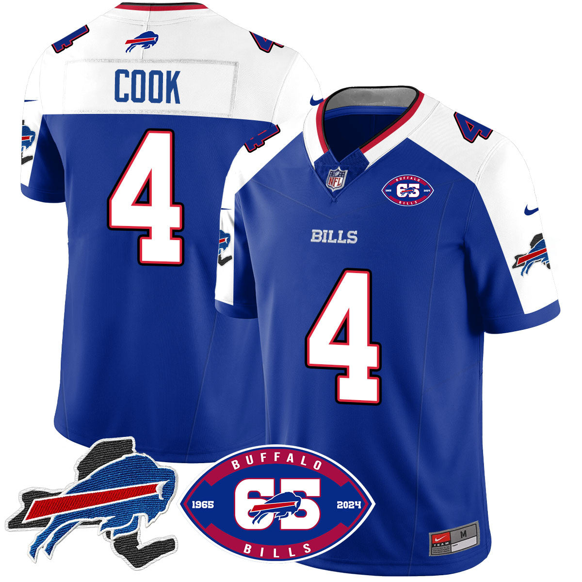 Bills 1959 – 2024 – The Bills Jersey – All Stitched – James Cook – 4 – Royal Alternate Jersey