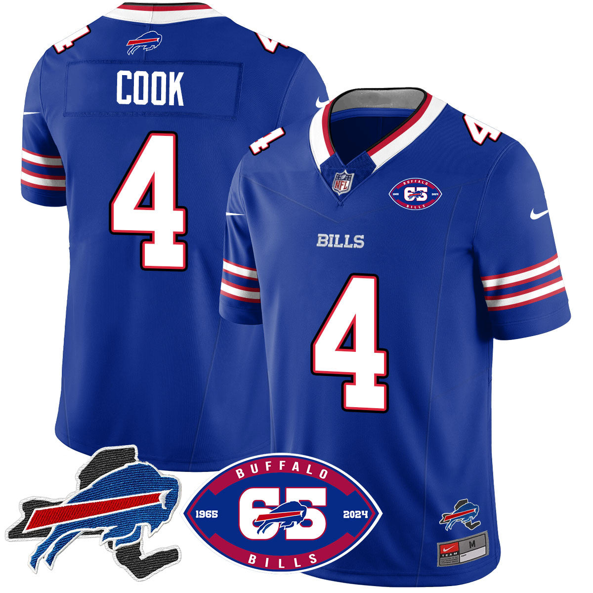 Bills 1959 – 2024 – The Bills Jersey – All Stitched – James Cook – 4 – Royal Jersey