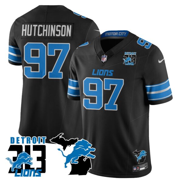 Lions 313 King Of The North Jersey – All Stitched – Hutchinson – 97 – Black Jersey