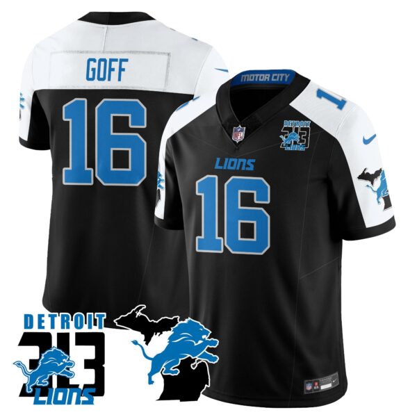 Lions 313 King Of The North Jersey – All Stitched – Jared Goff – 16 – Alternate Jersey