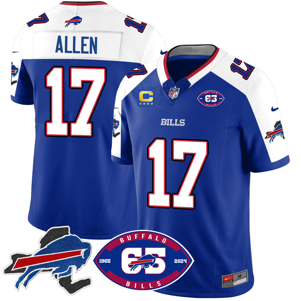 Bills 1959 – 2024 – The Bills Jersey – All Stitched – Josh Allen – 17 – Royal Alternate Jersey