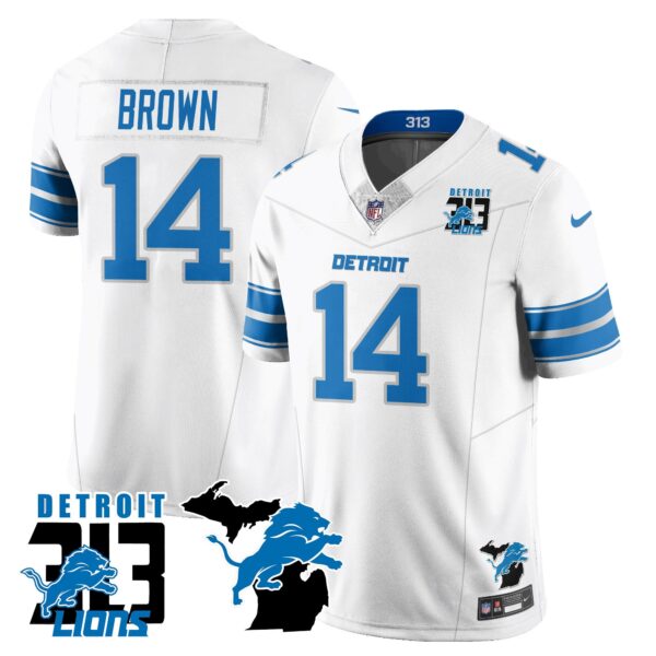 Lions 313 King Of The North Jersey – All Stitched – St. Brown – 14 – White Jersey