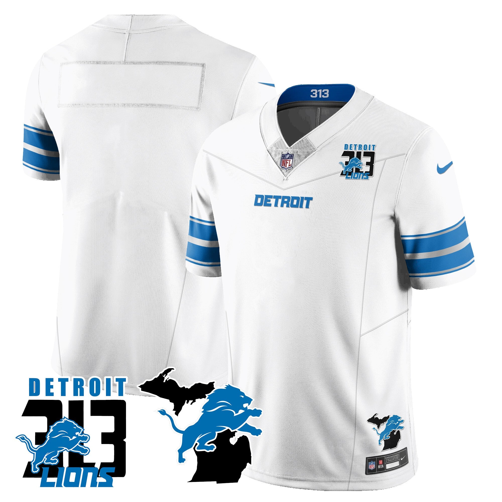 Lions 313 King Of The North Jersey – All Stitched – Team – White Jersey