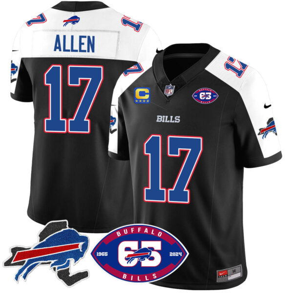 Bills 1959 – 2024 – The Bills Jersey – All Stitched – Josh Allen – 17 – Black Alternate Jersey