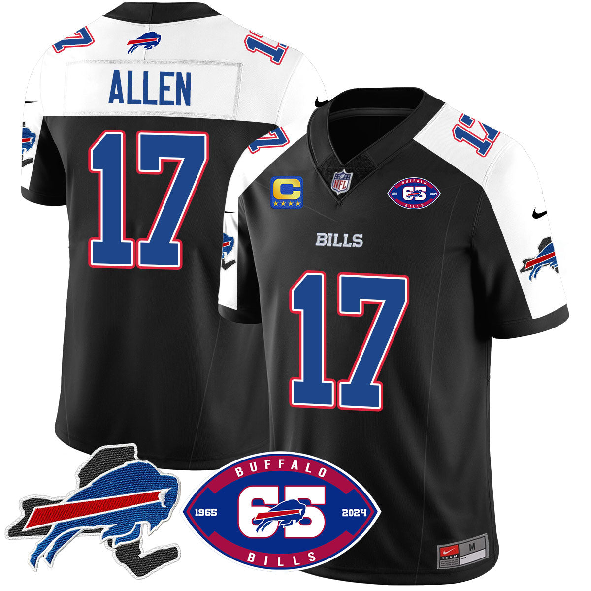 Bills 1959 – 2024 – The Bills Jersey – All Stitched – Josh Allen – 17 – Black Alternate Jersey