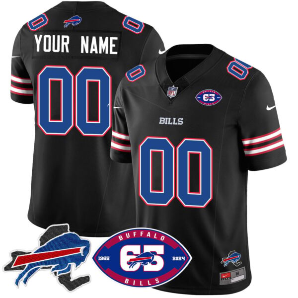 Custom Bills 1959 – 2024 – The Bills Jersey – All Stitched – Black Jersey