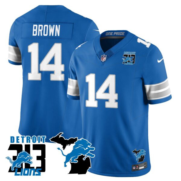 Lions 313 King Of The North Jersey – All Stitched – St. Brown – 14 – Blue Jersey