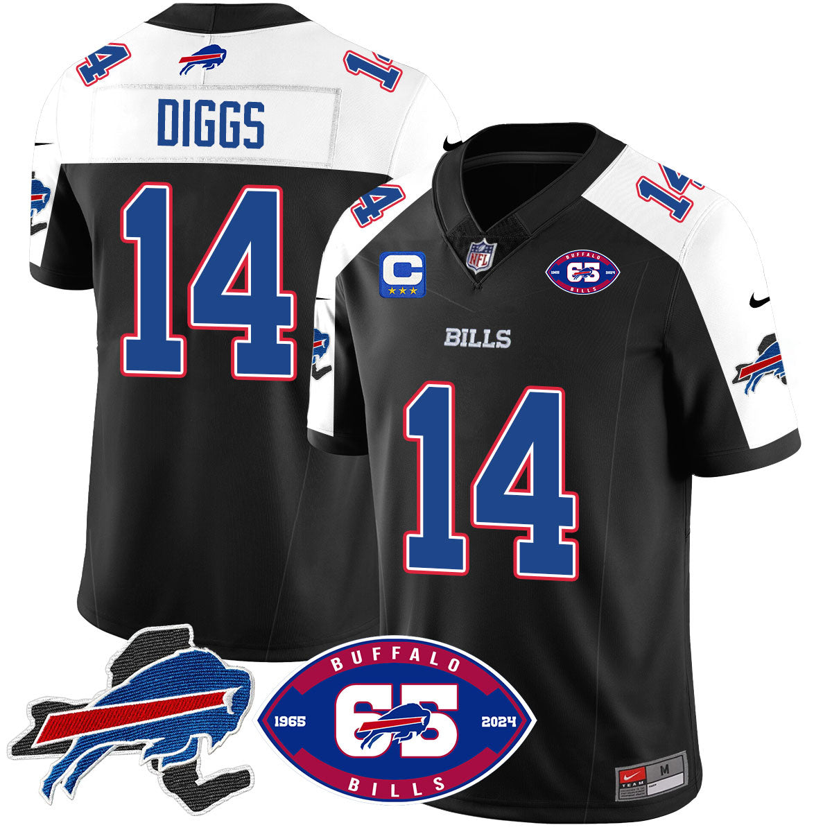 Bills 1959 – 2024 – The Bills Jersey – All Stitched – Stefon Diggs – 14 – Black Alternate Jersey
