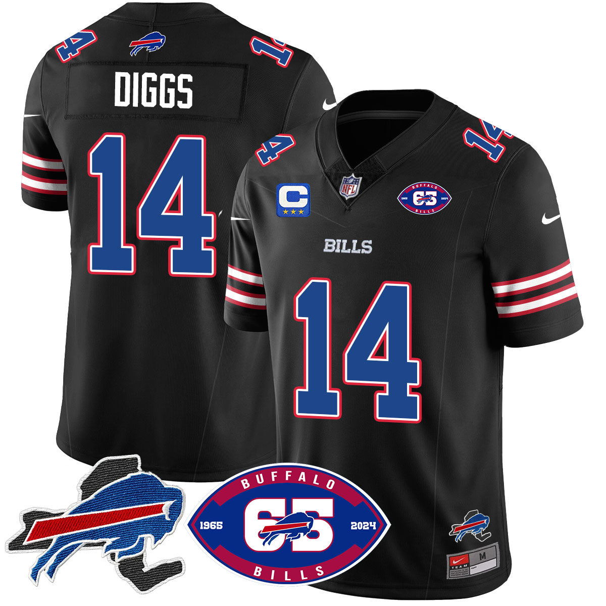 Bills 1959 – 2024 – The Bills Jersey – All Stitched – Stefon Diggs – 14 – Black Jersey