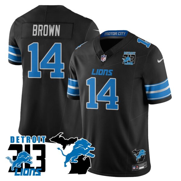 Lions 313 King Of The North Jersey – All Stitched – St. Brown – 14 – Black Jersey