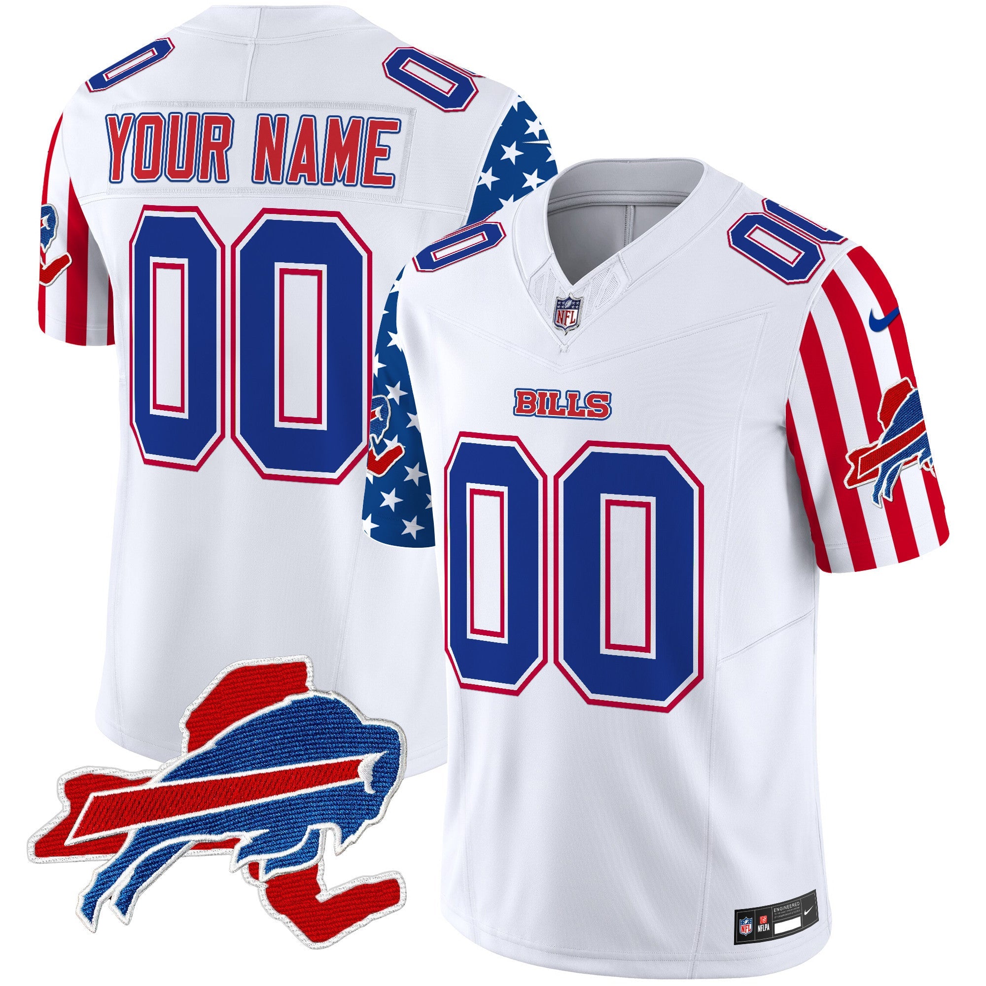 Bills American Style Vapor Limited Custom Jersey – All Stitched – White Jersey