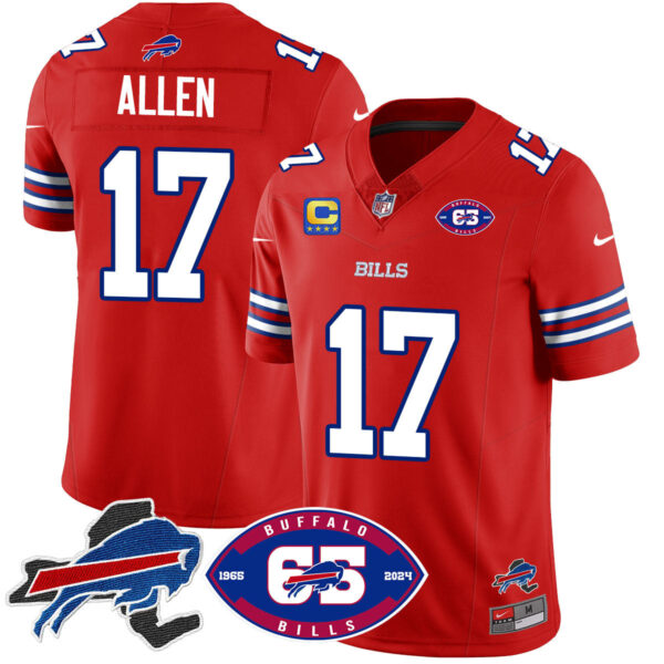Bills 1959 – 2024 – The Bills Jersey – All Stitched – Josh Allen – 17 – Red Jersey