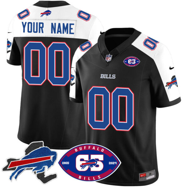 Custom Bills 1959 – 2024 – The Bills Jersey – All Stitched – Black Alternate Jersey