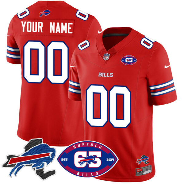 Custom Bills 1959 – 2024 – The Bills Jersey – All Stitched – Red Jersey