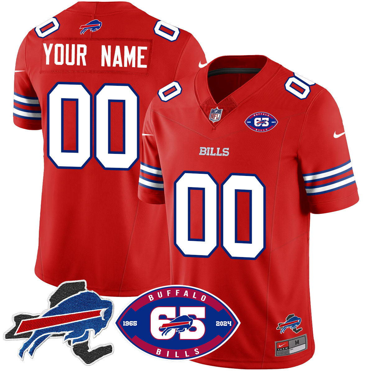 Custom Bills 1959 – 2024 – The Bills Jersey – All Stitched – Red Jersey