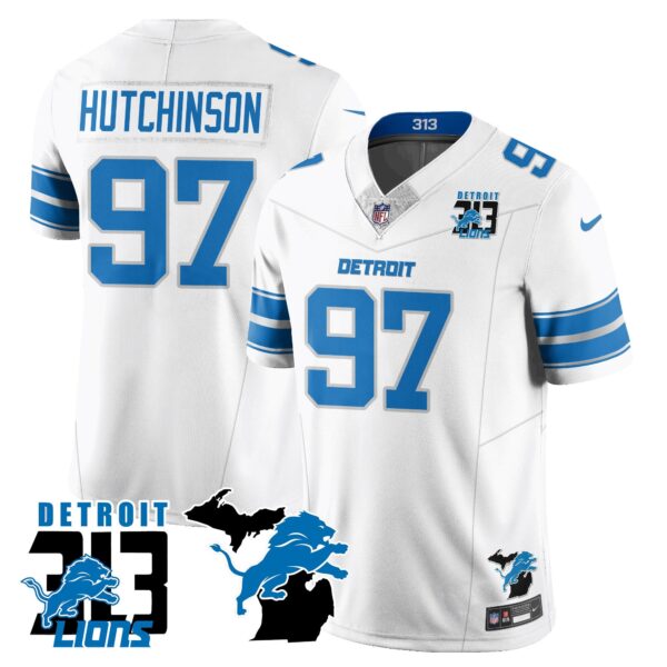 Lions 313 King Of The North Jersey – All Stitched – Hutchinson – 97 – White Jersey