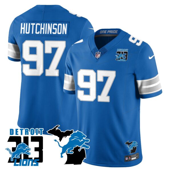 Lions 313 King Of The North Jersey – All Stitched – Hutchinson – 97 – Blue Jersey