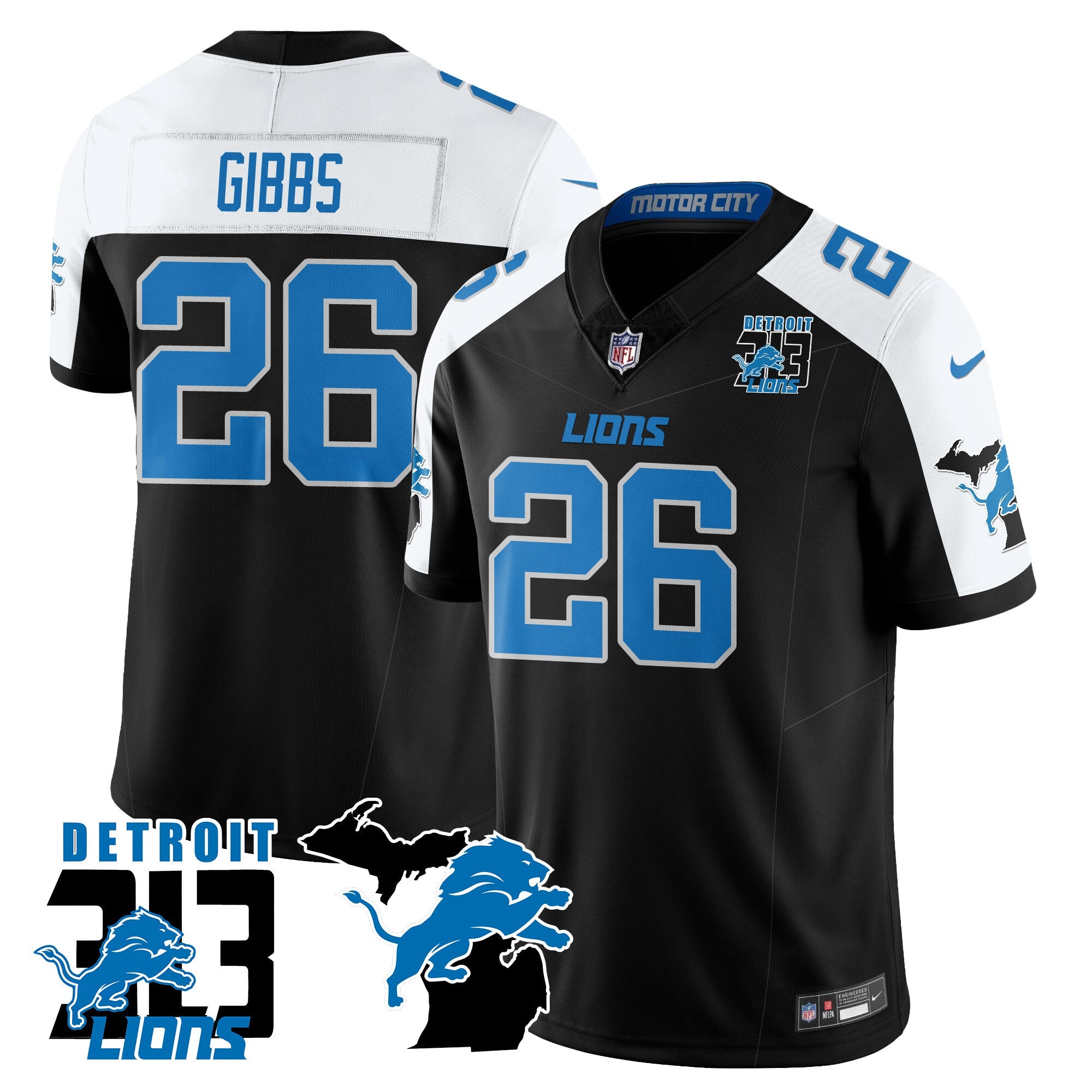 Lions 313 King Of The North Jersey – All Stitched – Jahmyr Gibbs – 26 – Alternate Jersey
