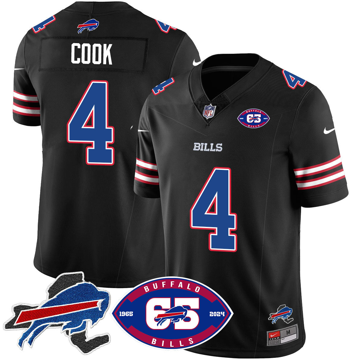 Bills 1959 – 2024 – The Bills Jersey – All Stitched – James Cook – 4 – Black Jersey