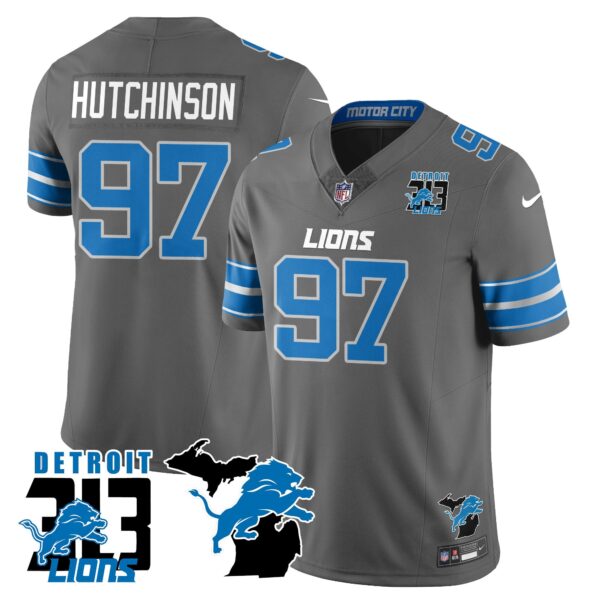 Lions 313 King Of The North Jersey – All Stitched – Hutchinson – 97 – Gray Jersey