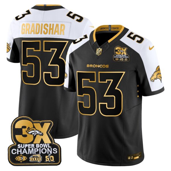 Denver Broncos 3-Time Champions Patch Gold Vapor Limited Jersey – All Stitched – Alternate – Randy Gradishar Jersey