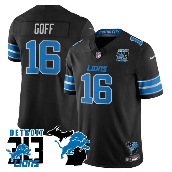 Lions 313 King Of The North Jersey – All Stitched – Jared Goff – 16 – Black Jersey