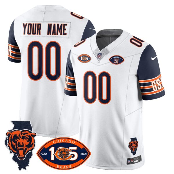 Custom Bears 1920-2025 – The Bears Jersey – All Stitched – Navy Sleeve Jersey
