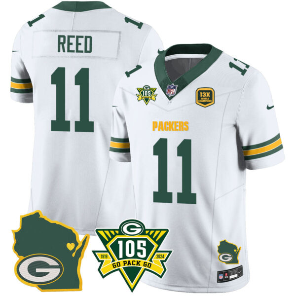 Packers 1919-2024 – The Packers Jersey – All Stitched – Jayden Reed – 11 – White Jersey