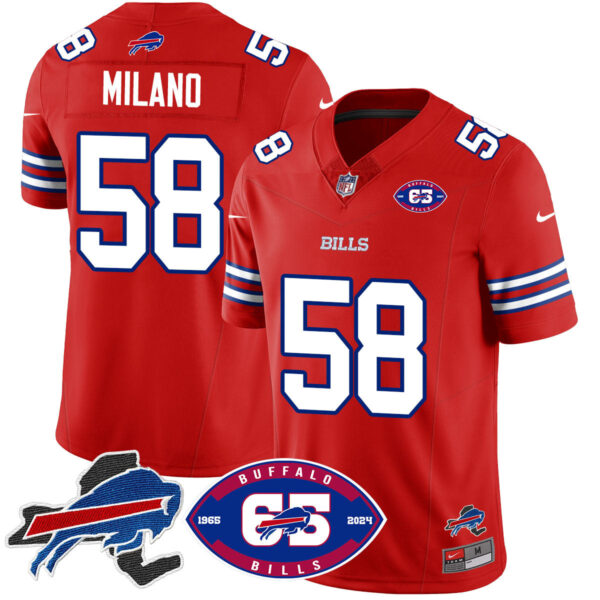 Bills 1959 – 2024 – The Bills Jersey – All Stitched – Matt Milano – 58 – Red Jersey