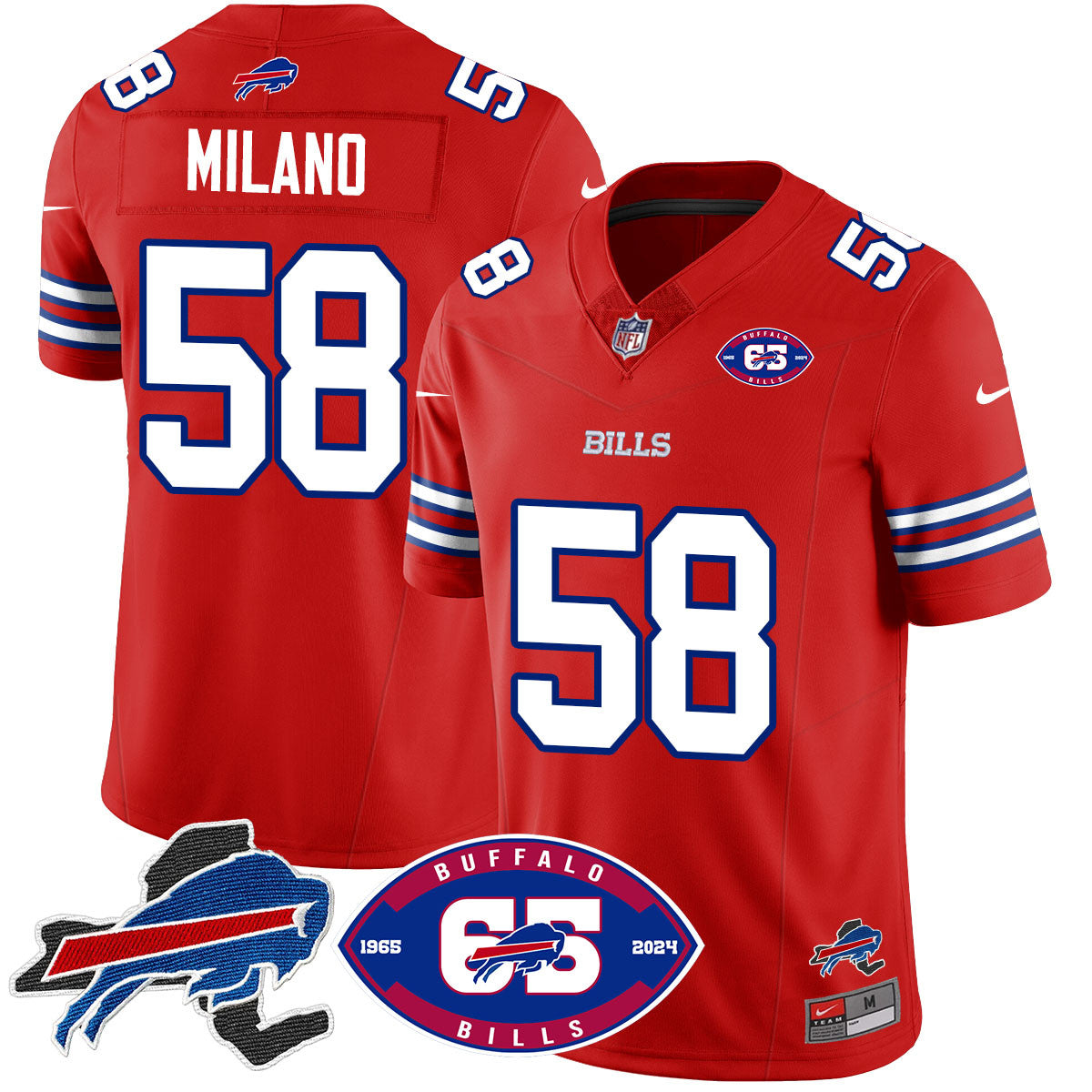 Bills 1959 – 2024 – The Bills Jersey – All Stitched – Matt Milano – 58 – Red Jersey