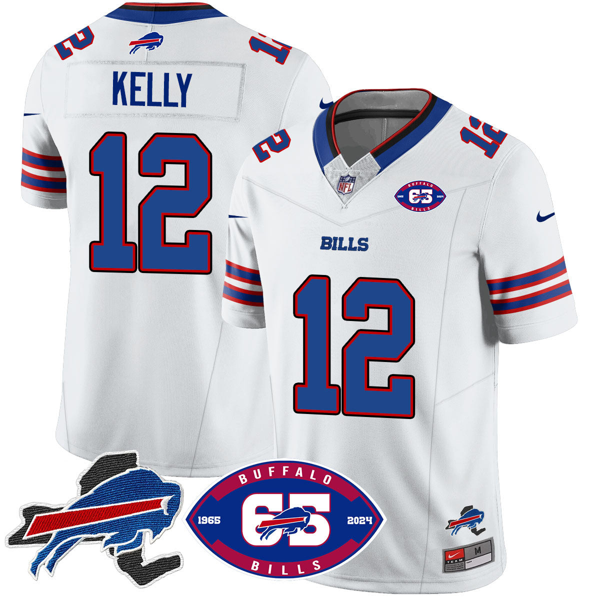 Bills 1959 – 2024 – The Bills Jersey – All Stitched – Jim Kelly – 12 – White Jersey