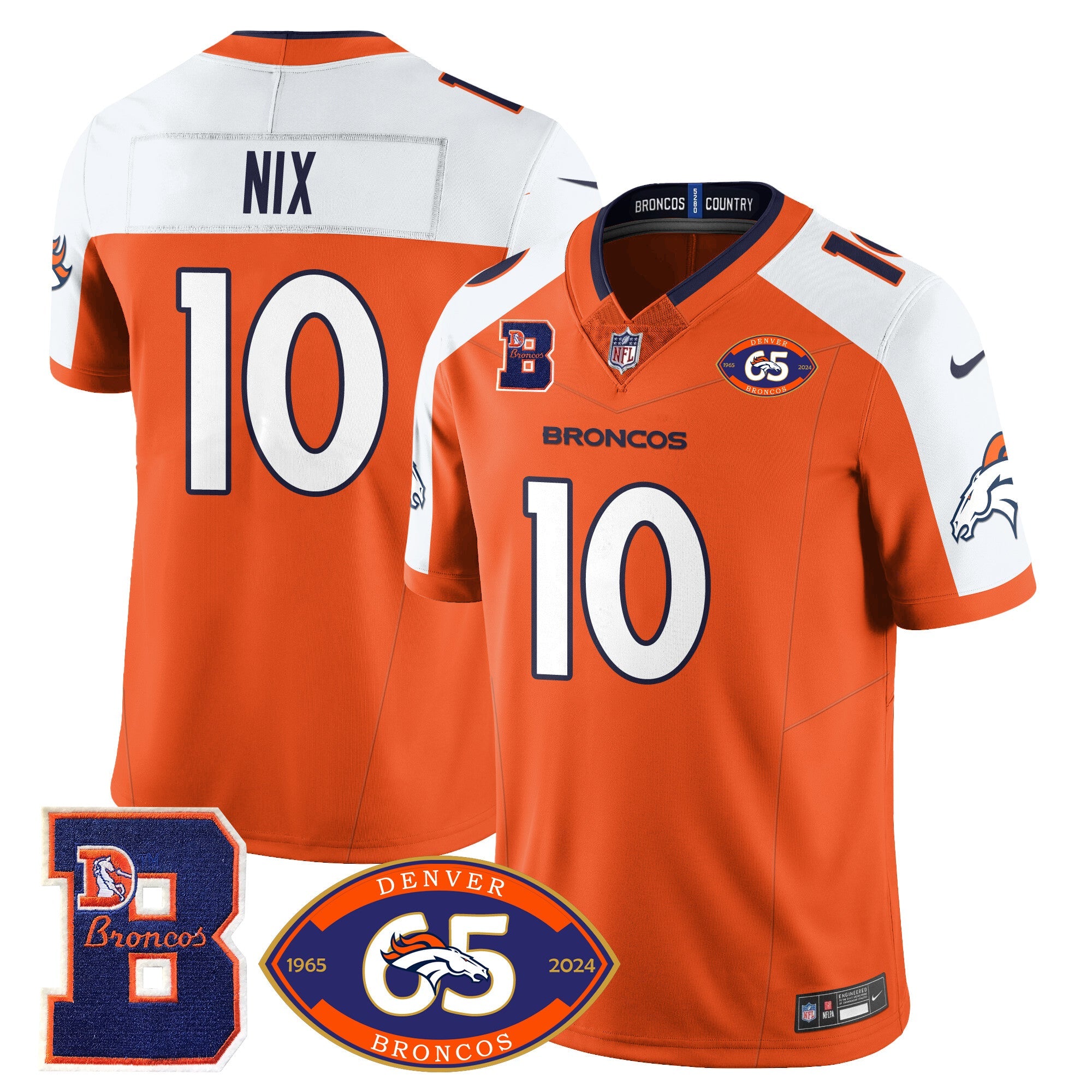 Broncos 1959-2024 Jersey – The Broncos Jersey – All Stitched – Bo Nix – 10 – Orange Alternate Jersey