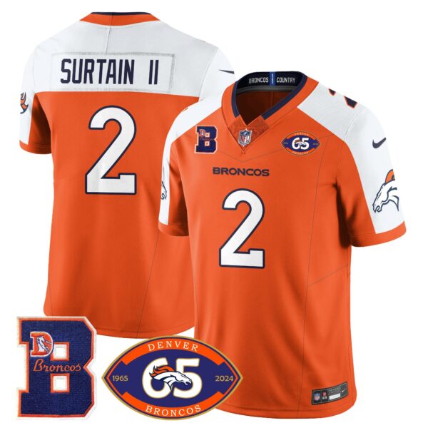 Broncos 1959-2024 Jersey – The Broncos Jersey – All Stitched – Patrick Surtain II – 2 – Orange Alternate Jersey