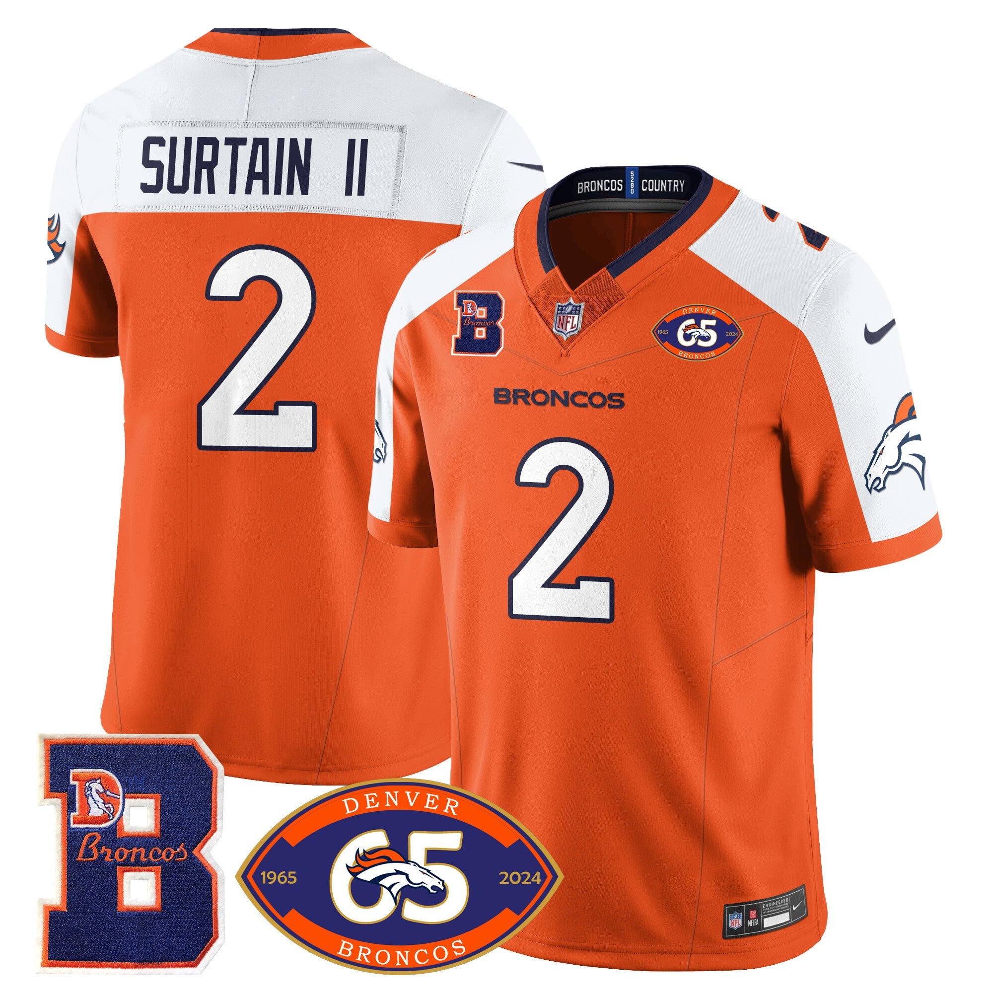 Broncos 1959-2024 Jersey – The Broncos Jersey – All Stitched – Patrick Surtain II – 2 – Orange Alternate Jersey