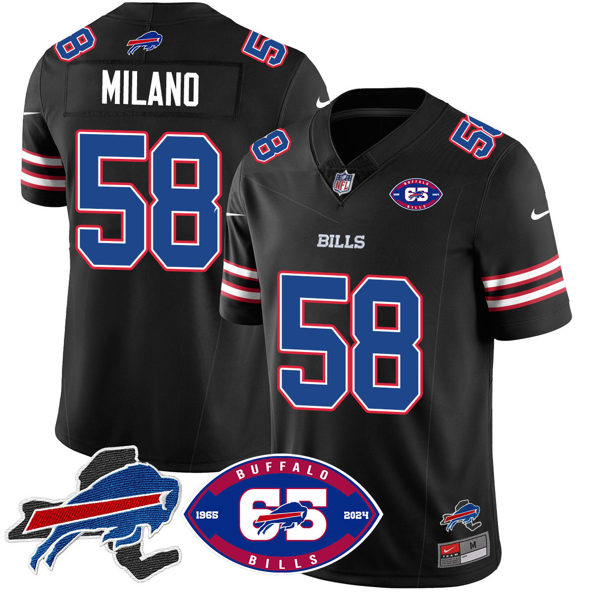 Bills 1959 – 2024 – The Bills Jersey – All Stitched – Matt Milano – 58 – Black Jersey