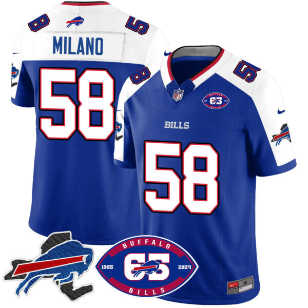 Bills 1959 – 2024 – The Bills Jersey – All Stitched – Matt Milano – 58 – Royal Alternate Jersey