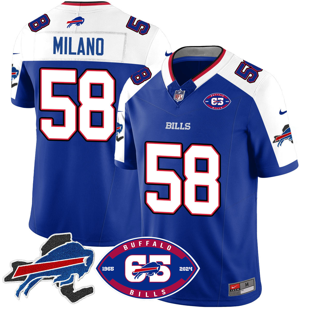 Bills 1959 – 2024 – The Bills Jersey – All Stitched – Matt Milano – 58 – Royal Alternate Jersey