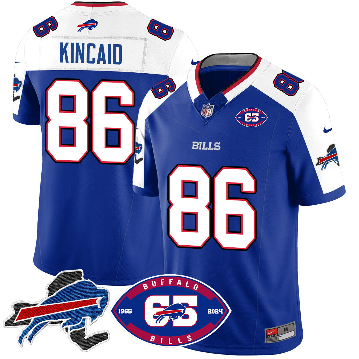 Bills 1959 – 2024 – The Bills Jersey – All Stitched – Dalton Kincaid – 86 – Royal Alternate Jersey