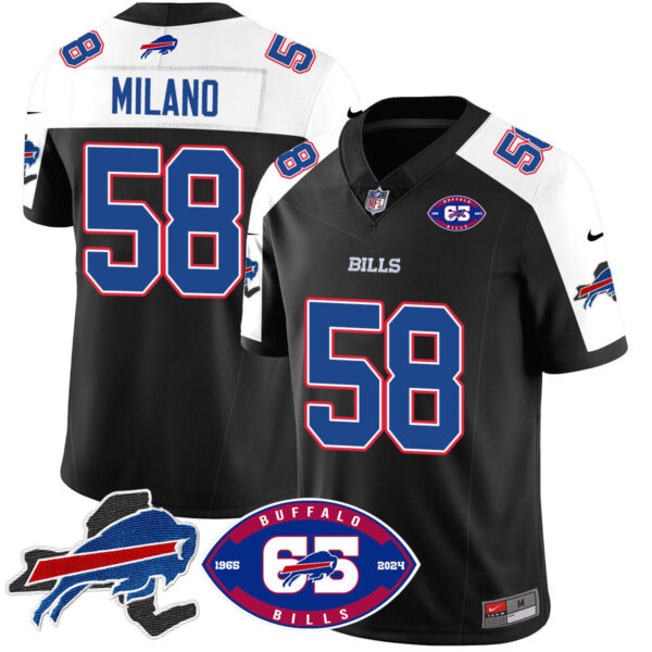 Bills 1959 – 2024 – The Bills Jersey – All Stitched – Matt Milano – 58 – Black Alternate Jersey