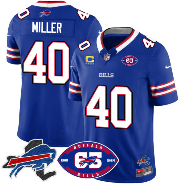 Bills 1959 – 2024 – The Bills Jersey – All Stitched – Von Miller – 40 – Royal Jersey