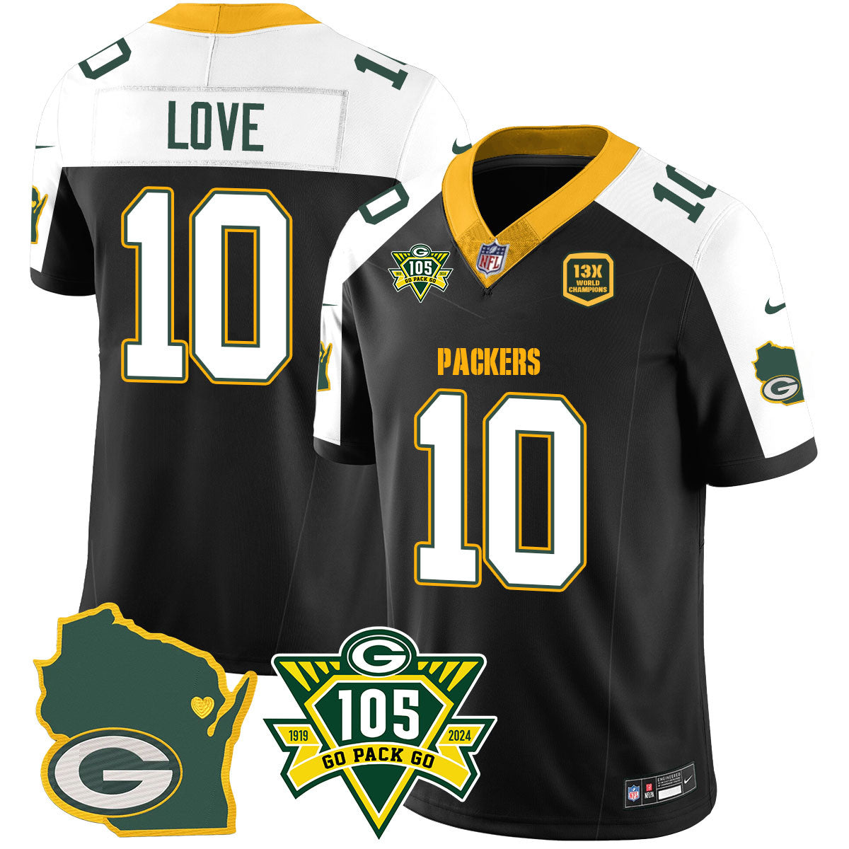 Packers 1919-2024 – The Packers Jersey – All Stitched – Jordan Love – 10 – Black Alternate Jersey