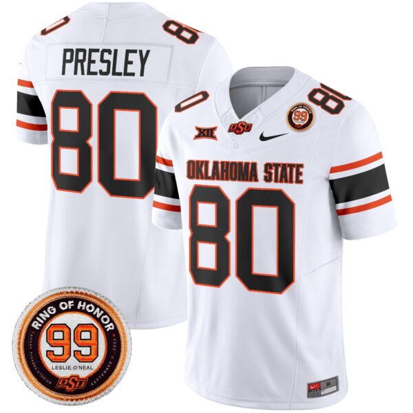 Oklahoma State Cowboys Leslie O’neal Patch Vapor Limited Jersey – All Stitched – White – Brennan Presley Jersey